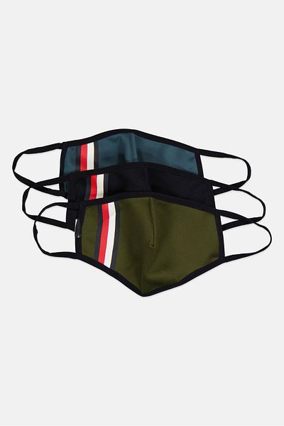 Tommy Hilfiger Men 3 Pieces Stripe Face Mask, Navy/Olive/Slate