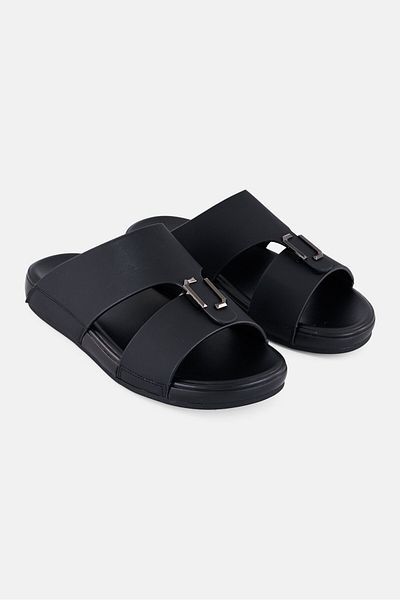 Algspar Men 2 Strap Slip On Arabic Sandals, Black