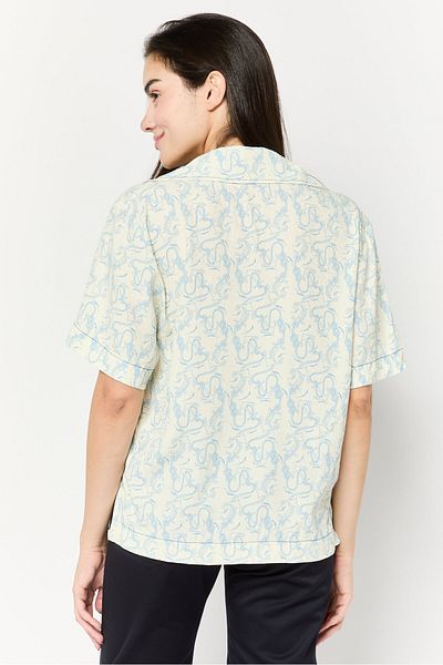 SANDRO Women V Neck Graphic Print Short Sleeves Blouse, Multicolor