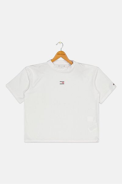 Tommy Hilfiger Kids Girl Brand Logo Short Sleeve T-Shirt, White