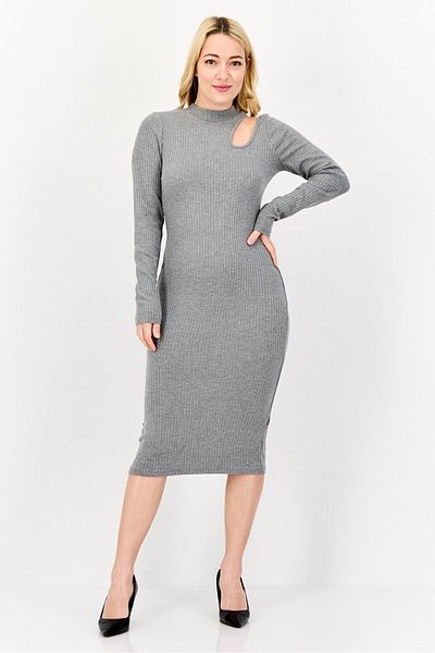 Reserved Women Rib Midi Dress, Grey