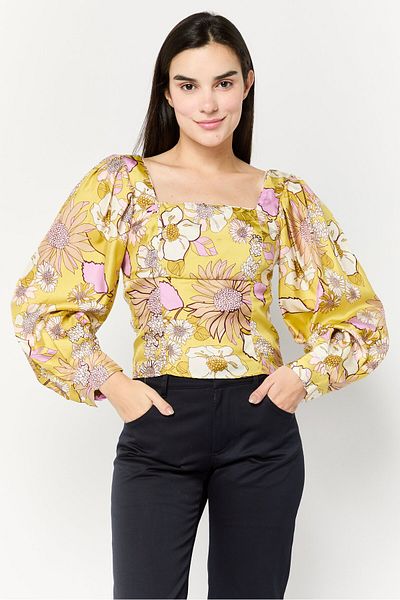 SANDRO Women Square Neck Long Sleeves Graphic Print Blouse, Multicolor