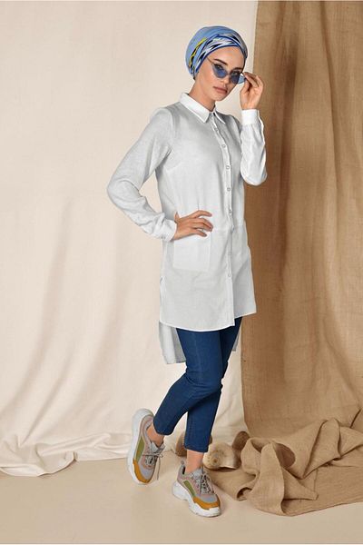Alvina Asymetric Cut Linen Tunic with Pocket 4985
