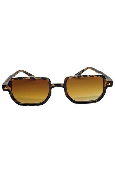 funeyes Lodin Leopard Rimmed Brown Gradient Glass Sunglasses Angle Rectangle Men Women
