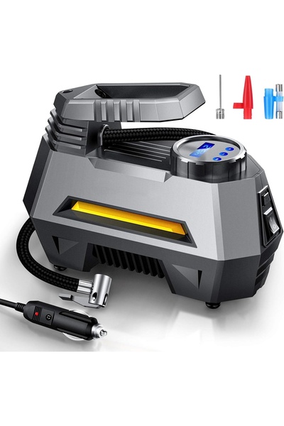 ET-LIFE منفاخ إطارات محمول بضاغط هواء، مع مقياس ضغط رقمي (150 رطل لكل بوصة مر...