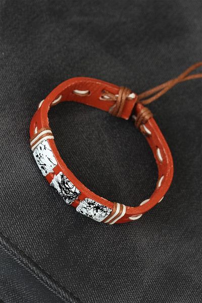 Skygo Men's Bracelet - Marble Stone and Brown Leather, TJ-EB1867