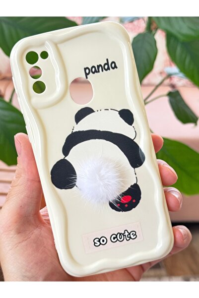 Fibaks Samsung Galaxy M30S-M21 Case Designed Patterned Camera Protection Panda White Tassel Silicone Cover