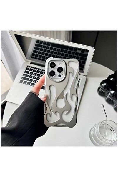 Zebana Apple iPhone 15 Pro Uyumlu Kılıf Zebana Flame Silikon Kılıf Gri