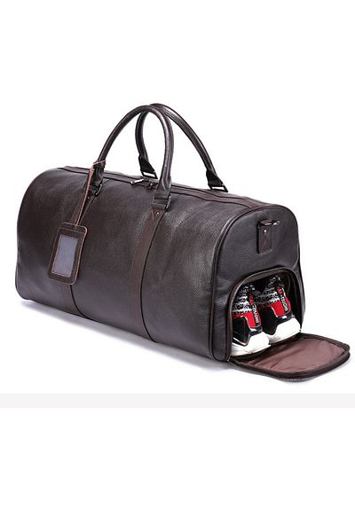 Busy Lady&Gentleman Travel Bag, Fitness Nomad, Genuine Leather, Shoe Compartment, Unisex, Large Capacity, Brown