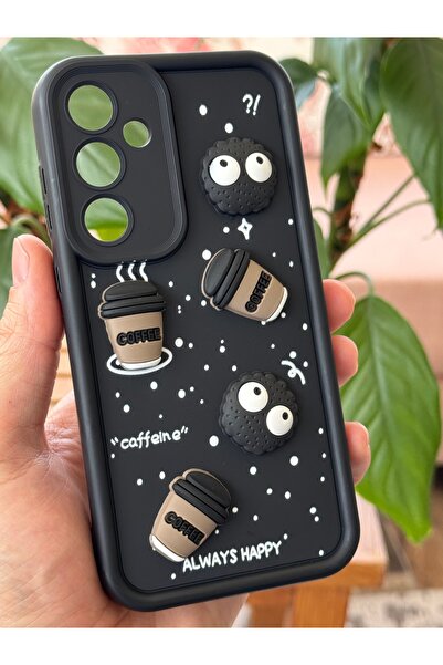 Fibaks Galaxy S23 Fe Kılıf Tasarımlı Desenli Kamera Korumalı Coffee Kurabiye Siyah Yumuşak Silikon Kapak