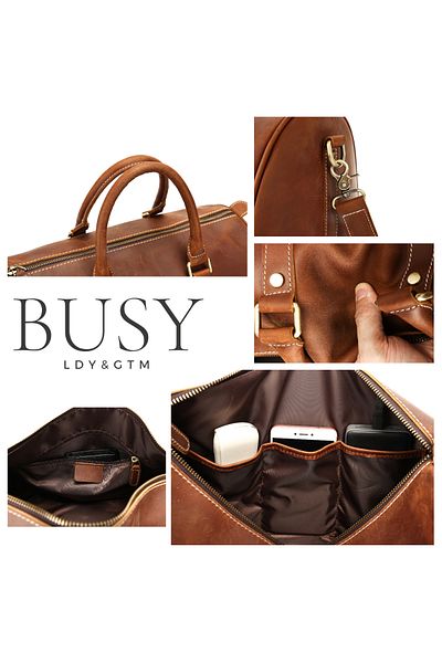 Busy Lady&Gentleman Genuine Leather Bag, Meta, Coffee