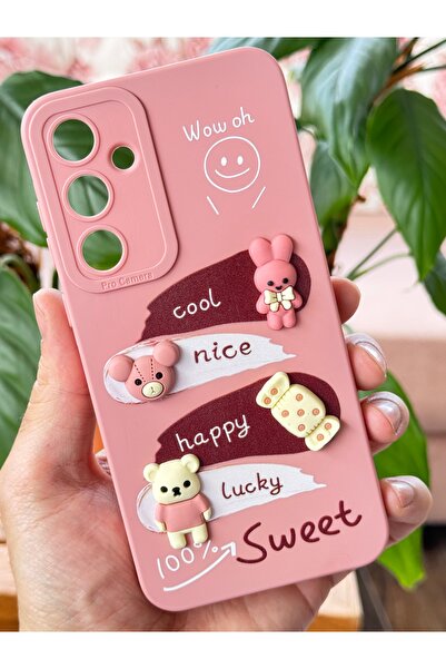 Fibaks Samsung Galaxy A26 Compatible Case Pink Rabbit Design Patterned Camera Protection Soft Silicone Cover