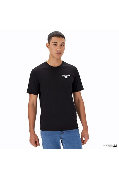 converse Tricou negru cu gât rotund pentru bărbați All Star License Plate