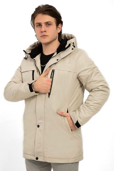Montup Ανδρικό χειμωνιάτικο παλτό - Stone, Fleece, Γούνα, Αδιάβροχο και Αντιανεμικό, Κουκούλα