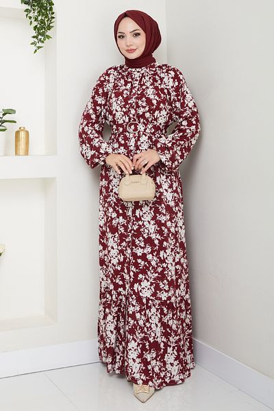 InStyle Rochie din viscoză burgundă cu model floral Mirana