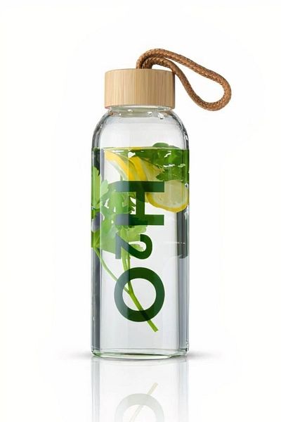 Art Bee H2O Borosilicate Glass Flask Bamboo Vacuum Lid Water Bottle Water Bottle 600 ml Detox Water Flask