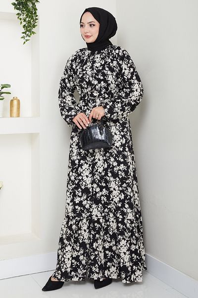 InStyle Mirana Flower Pattern Black Viscose Dress