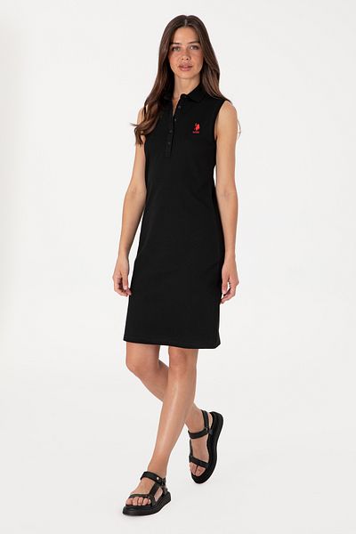 U.S. Polo Assn. Women's Black Sleeveless Polo Neck Mini Length Knitted Dress 50305831-Vr046