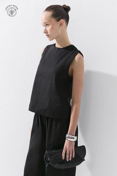 Hooopstore Αμάνικη μαύρη μπλούζα Lyocell Linen
