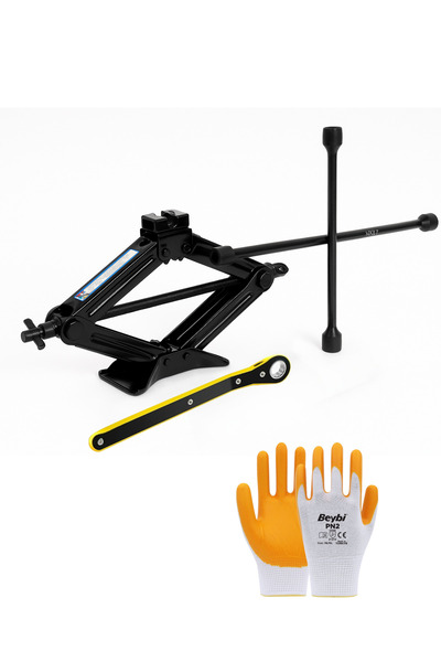 BASİCT Kriko 1.5 Ton Cırcır Kollu Oto Kaldırma Krikosu | Istavroz Bijon Anahtarı 17-19-21-23 4 Kol