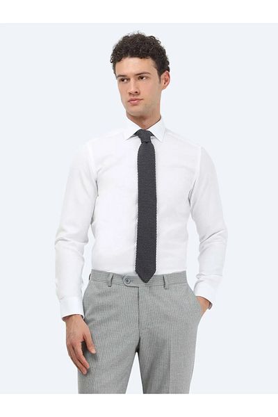 Kip Cămașă clasică din amestec de bumbac, albă, simplă, slim fit