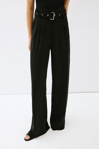 VATKALI Black High Waist Belt Wide-Leg Pants