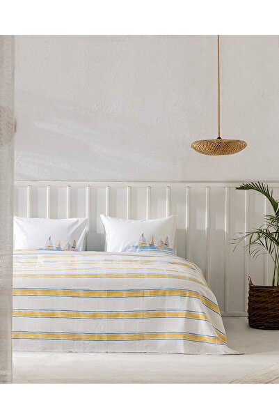 Madame Coco Set piqué cu imprimeu Karde 100% bumbac Simone - Albastru/Galben