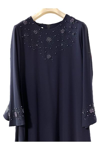 Butik Navy Blue Plus Size Hijab Evening Dress Wedding Engagement