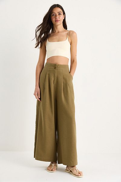 Bianco Lucci Women's High Waist Pleated Detailed Pocketed Wide Leg Trousers 3266 60281060