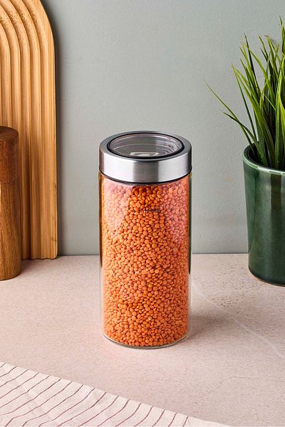 Perotti Cassetto 800 ml Stainless Steel Borosilicate Glass Jar with Lid 8.5X18 cm