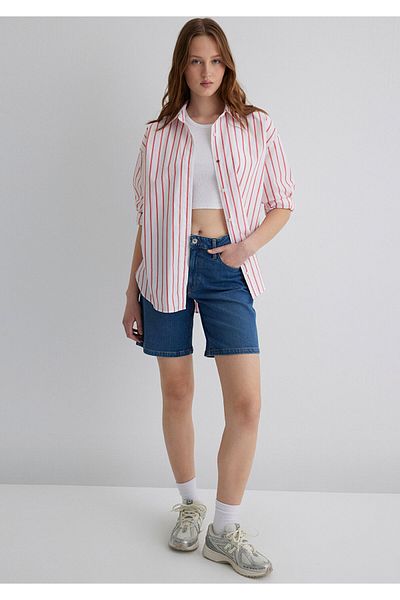 Mavi Cămașă cu dungi roșii Oversize / Wide Cut 1211116-84494
