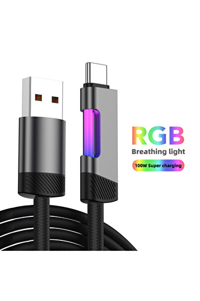 Choice كابل شحن سريع USB-A إلى Type-C RGB بطول 2 متر، كابل شحن USB من النوع C...