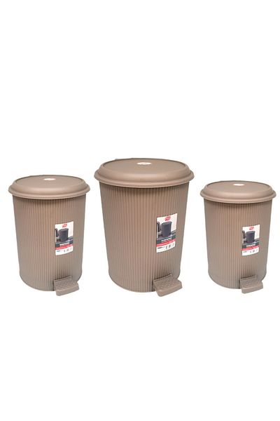 Living Set of trash bins, 3 pieces of different sizes, with a pedal and lid, brown color.
