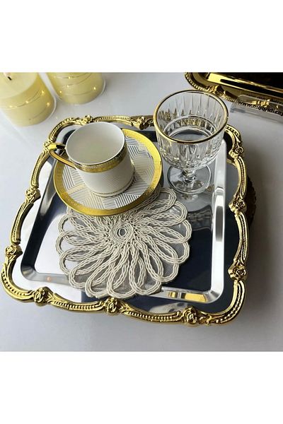 Elzemm store Stainless Steel 1Pc Square Edge Serving and Presentation Tray with Frame