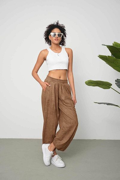 ESPİNA Women's Cupra Fabric Baggy Shalwar Trousers with Pockets