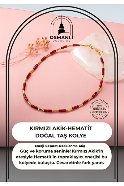 OSMANLI DOĞAL TAŞ Red Agate-hematite Natural Stone Necklace