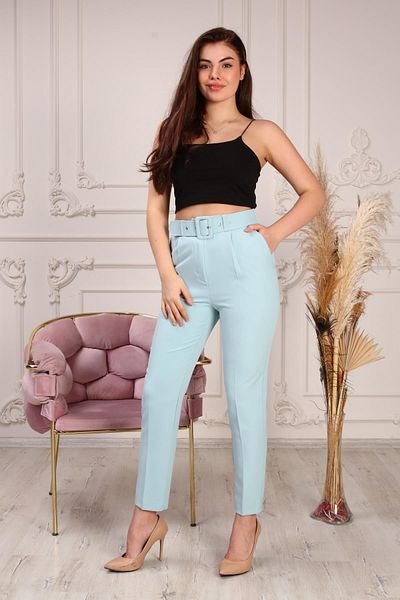 Deneme Kabinim Pantaloni de damă skinny - cu centură, albastru baby