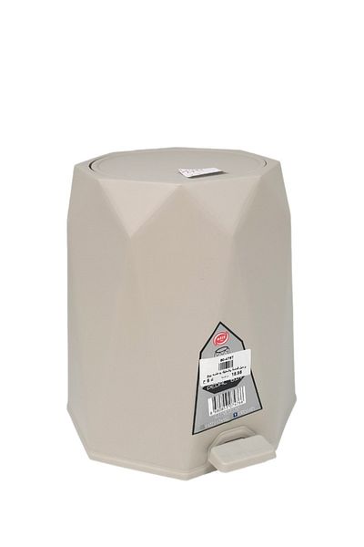 Living Plastic trash bin with a lid and pedal, width 20 cm and height 27 cm, beige color.