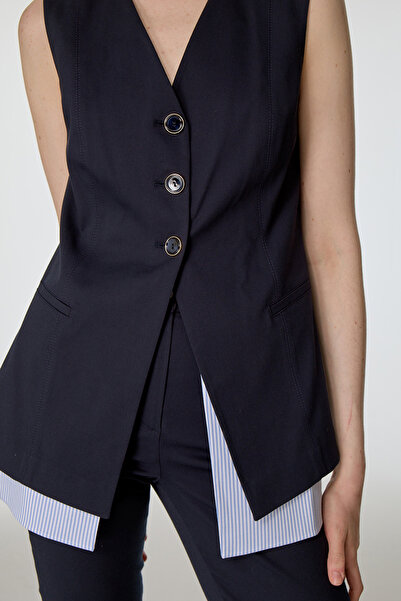 NAGRADA Çizgili Garnili Yelekli Takım LACİVERT