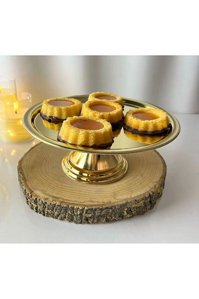 SEVA ÇELİK 1 Pcs Gold Round Legged Plain Cake Cookies Stand Catering Presentation Holder Steel
