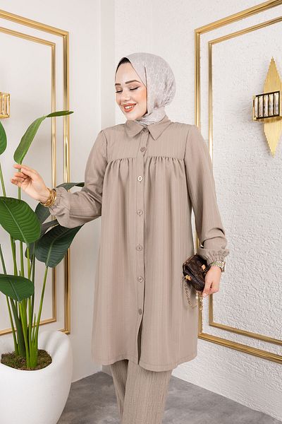 Tesettür Dünyası Buttoned Double Suit Tsd250172 Mink