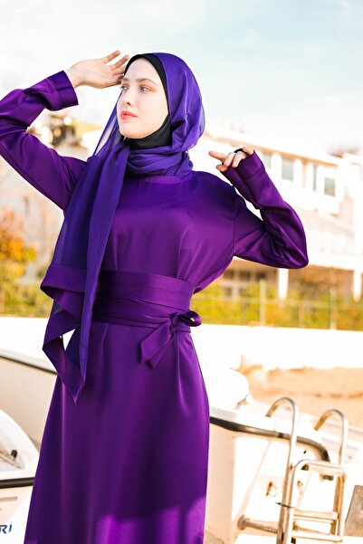 HARİKA WEAR Mor Saten Abaya Takımı