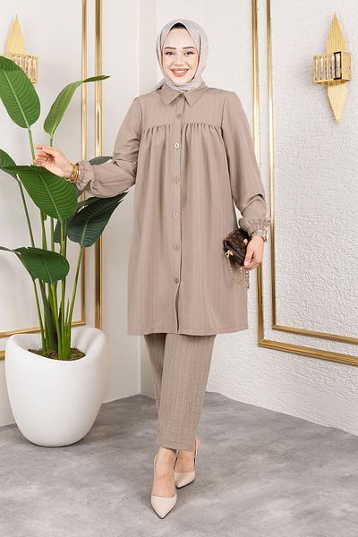 Tesettür Dünyası Buttoned Double Suit Tsd250172 Mink
