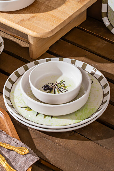 Perotti Olives 28 Parça 12 Kişilik Stackable Kahvaltı Takımı Sosluklu Kahvaltılık Sunum Seti Tabağı