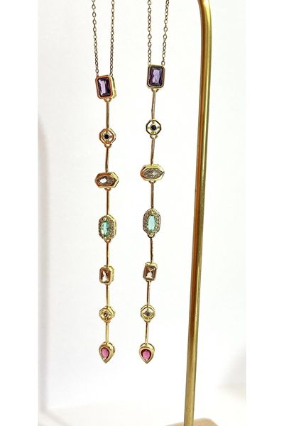 stainles steel قلادة ملونة من حجر Y موديل ذهبي-طويل