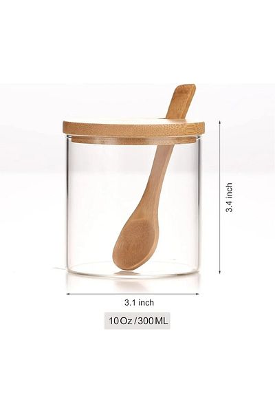 behila Glass Spice Rack Set with Bamboo Stand, Lid and Spoon Stylish 3 Pieces, 3-Piece Glass Spice Rack Artworks