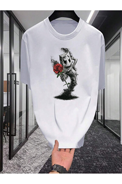 ELNOYA تي شيرت قطني أبيض كبير الحجم مطبوع عليه Born from Ashes تي شيرت كاجوال...