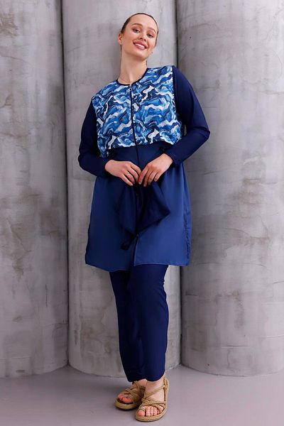 REMSA Plus Size Full Covered Hijab Swimsuit 2516 Mystery Granite Navy Blue02