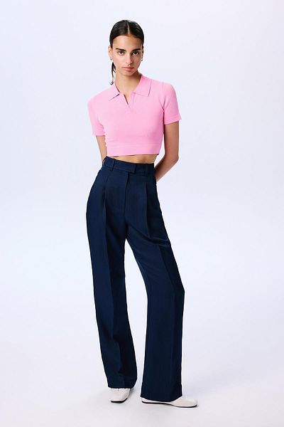 rue Navy Blue Pleated Trousers with Ironing Detail