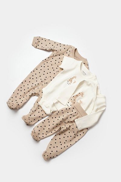 Magu Unisex Baby Cotton Beige Giraffe Patterned 10-Piece Hospital Release Set - Organic Fabric